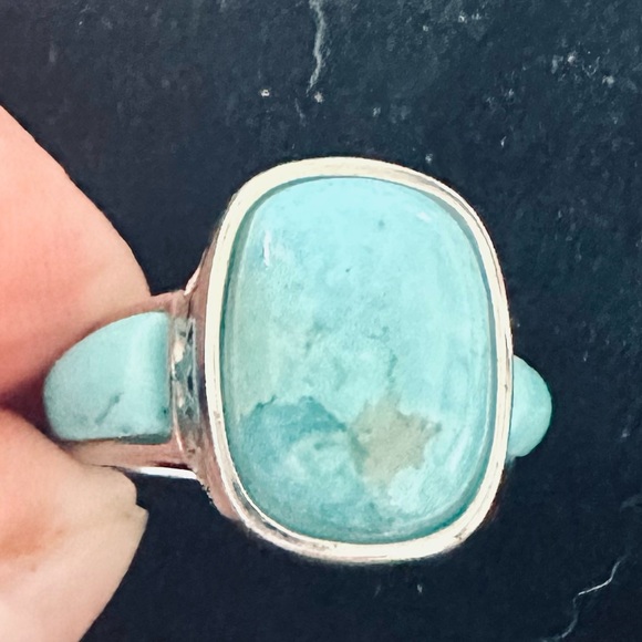 Rectangular Cushion Cabochon Turquoise Rhodium over Sterling Silver Ring NWT - Picture 2 of 11